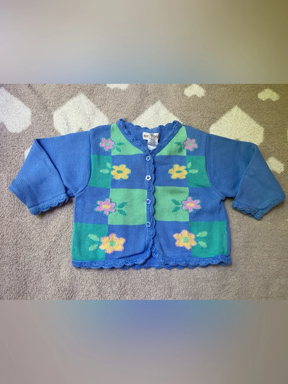 Gymboree 1998 Spring in Bloom 2/3yo blue floral block cardigan